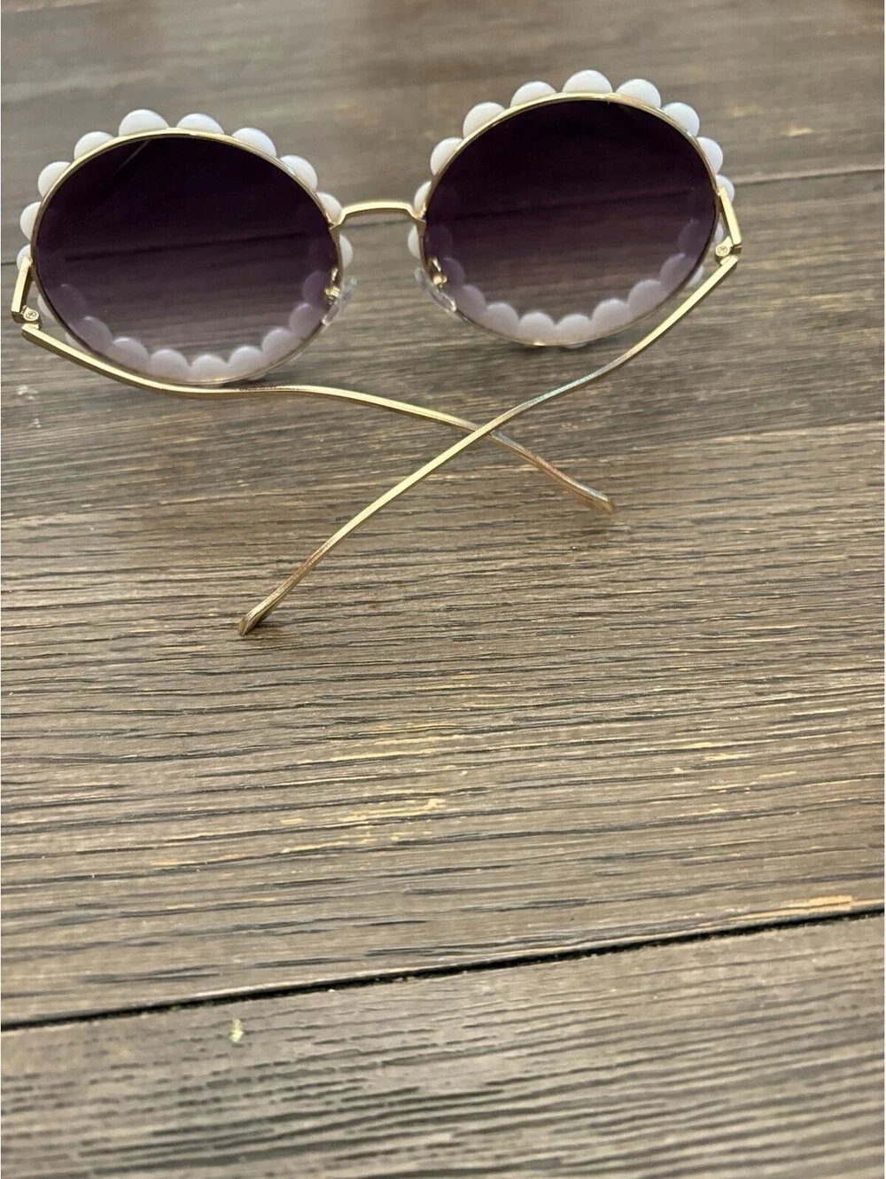 Beautiful Faux Pearl Embellished Sunglasses Two Lense Colors Aqua And Violet